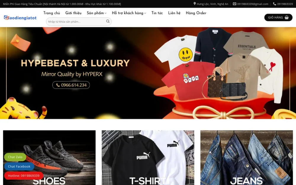 Mẫu Website Shop Thời Trang Nam Streetwear – HYPERX