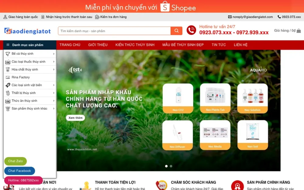 Mẫu Website Shop Thủy Sinh & Cá Cảnh Biển – THUYSINH