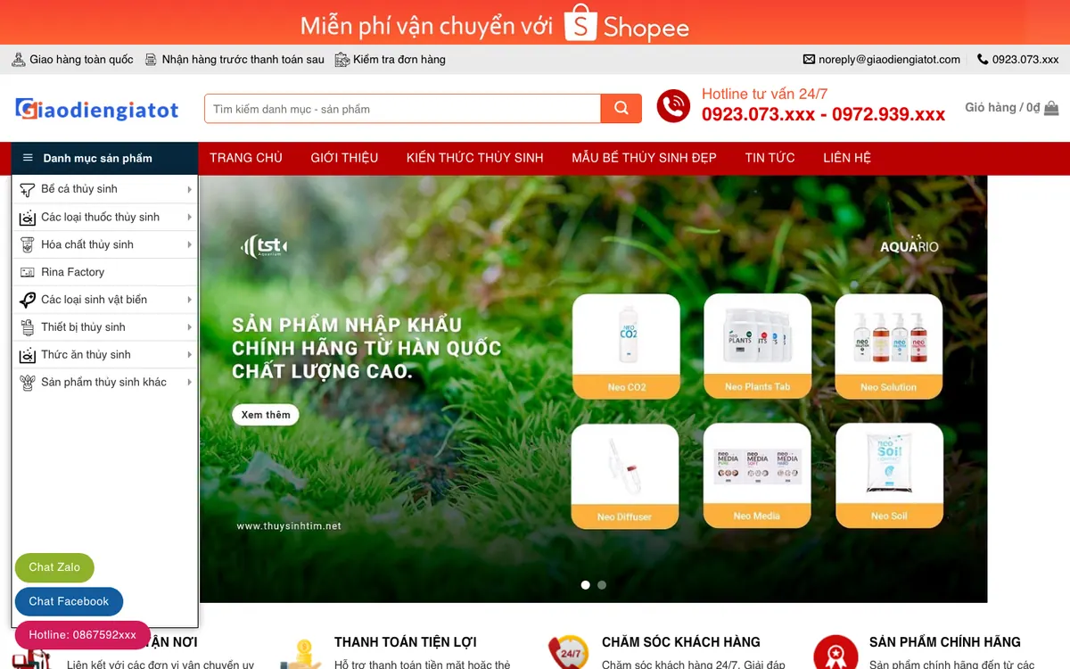 Mẫu Website Shop Thủy Sinh & Cá Cảnh Biển – THUYSINH