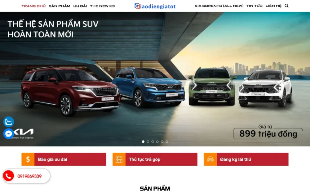 Mẫu Website Showroom Ô Tô Lọc Xe Theo Kiểu Dáng – KIA