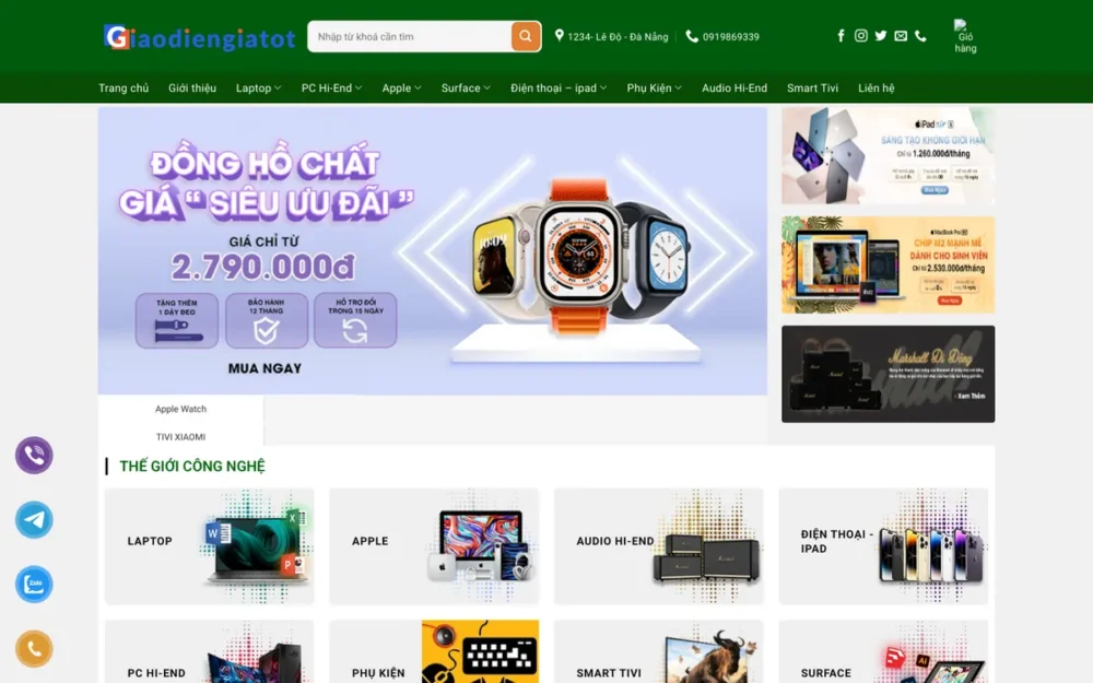 Mẫu Website Siêu Thị Laptop, PC Hi-End Tông Xanh Lá – MAYTINH03
