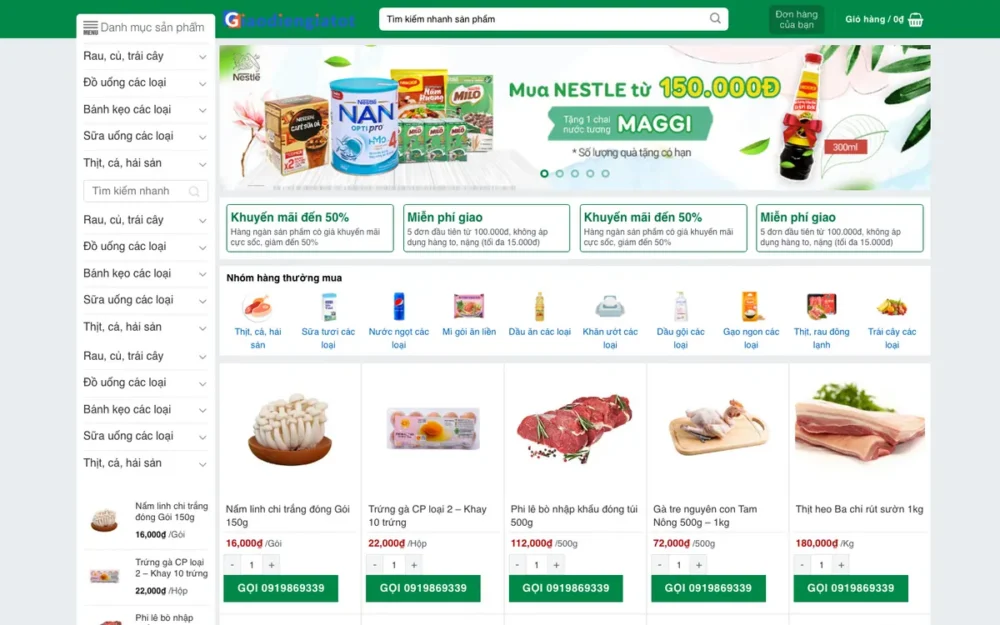 Mẫu Website Siêu Thị Mini Đi Chợ Online – BACHHOAXANH