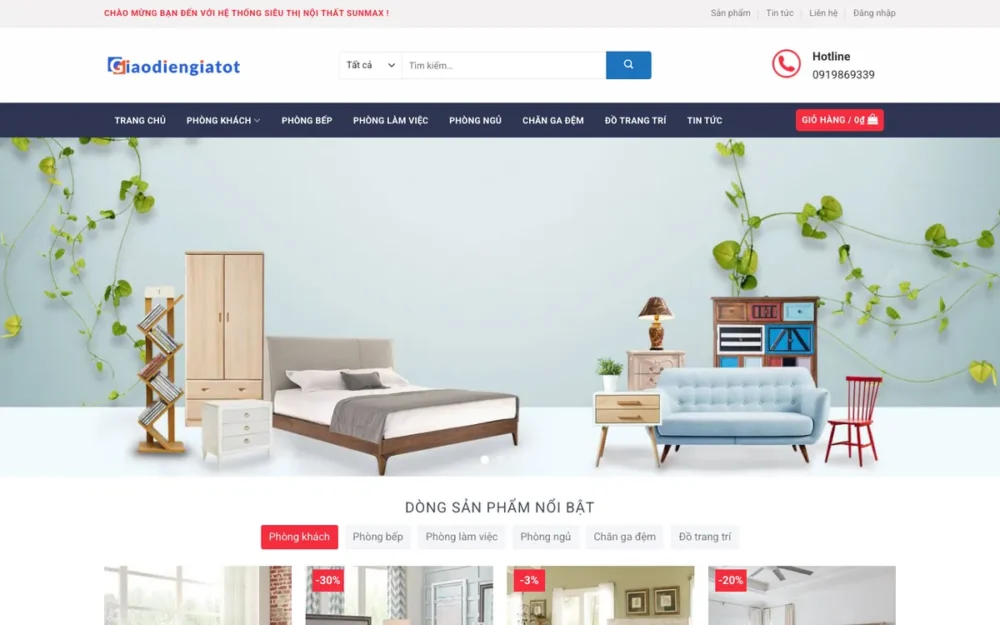 Mẫu Website Siêu Thị Nội Thất & Chăn Ga Gối Đệm – NOITHAT8