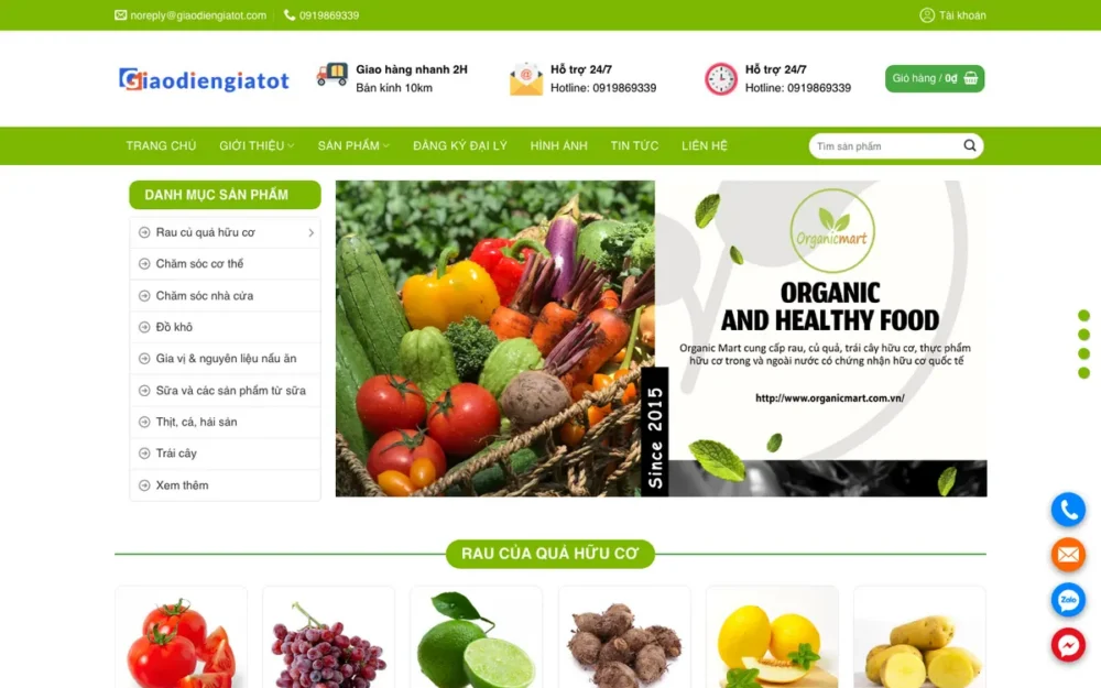 Mẫu Website Siêu Thị Thực Phẩm Hữu Cơ Có Sidebar – ORGANIC