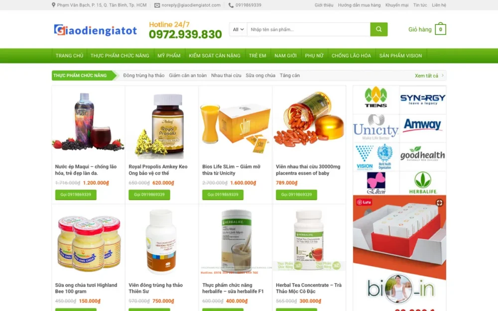 Mẫu Website Siêu Thị TPCN Nhiều Danh Mục, Có Sidebar – THUCPHAM14