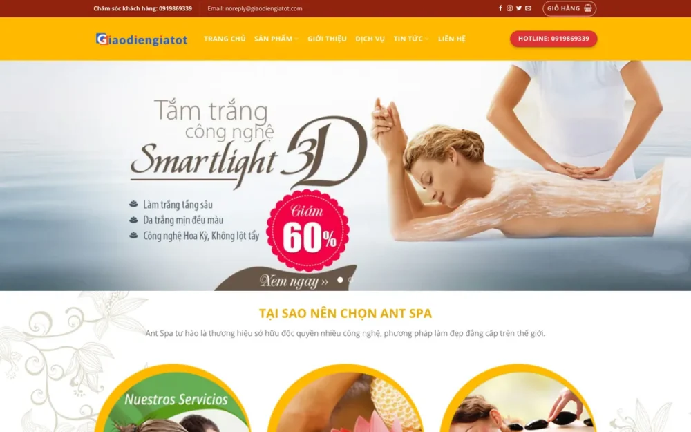 Mẫu Website Spa Kèm Shop Mỹ Phẩm Tông Vàng Cam – SPA5