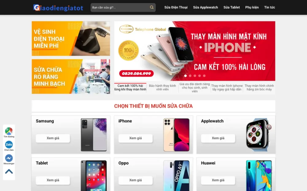 Mẫu Website Sửa Điện Thoại Báo Giá Theo Từng Máy – SUADIENTHOAI2