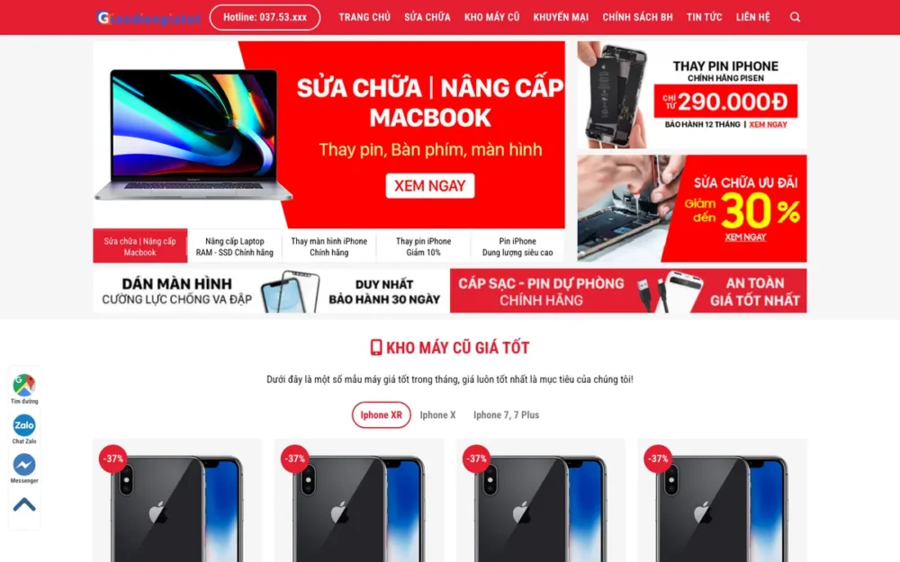 Mẫu Website Sửa Điện Thoại Kèm Kho Máy Cũ – SUADIENTHOAI3