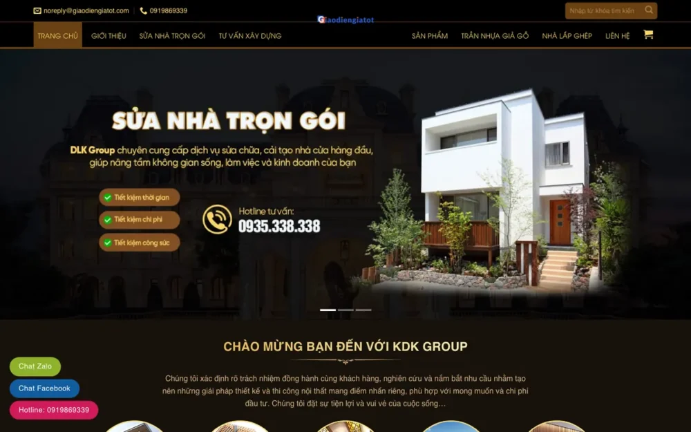 Mẫu Website Sửa Nhà Trọn Gói & Vật Liệu Ốp Trần – NOITHATBT02
