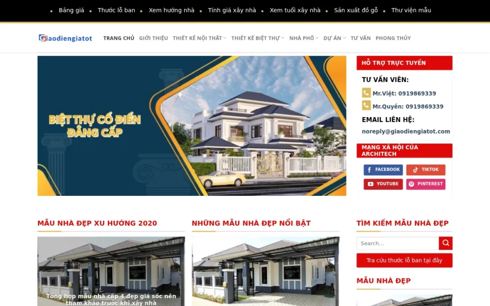 Mẫu Website Tạp Chí Mẫu Nhà Đẹp, Công Cụ Phong Thủy – XAYDUNG3