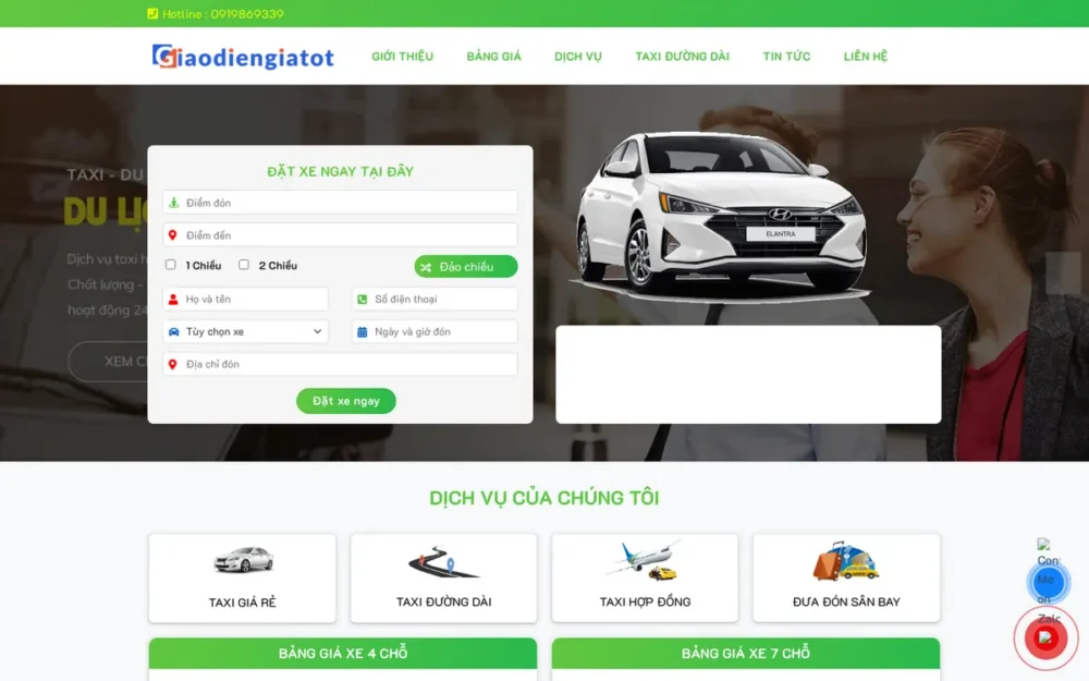 Mẫu Website Taxi Đường Dài, Đưa Đón Sân Bay – TAXI2