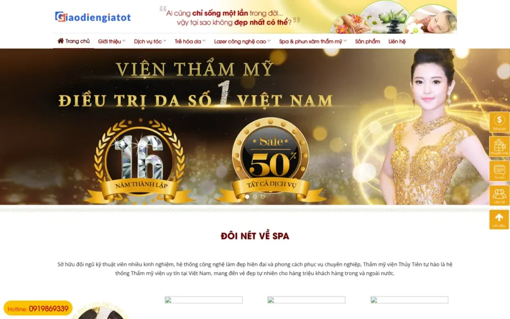 Mẫu Website Thẩm Mỹ Viện Đa Dịch Vụ Tông Vàng Gold – SPA2