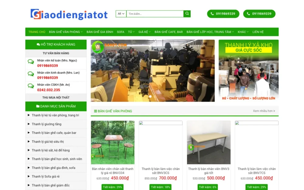 Mẫu Website Thanh Lý Nội Thất Văn Phòng Cũ – DOCU