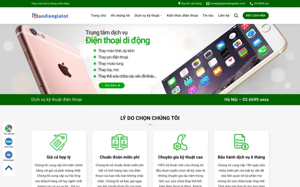 Mẫu Website Thay Màn Hình, Linh Kiện Điện Thoại Tông Xanh – SUAMANHINH
