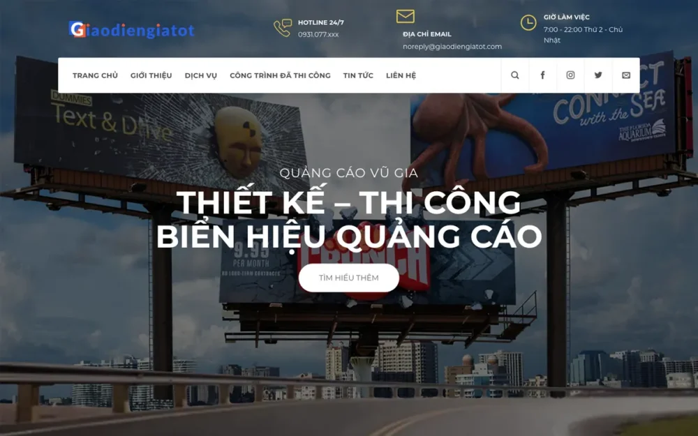 Mẫu Website Thi Công Biển Hiệu & Showroom – BIENQUANGCAO2