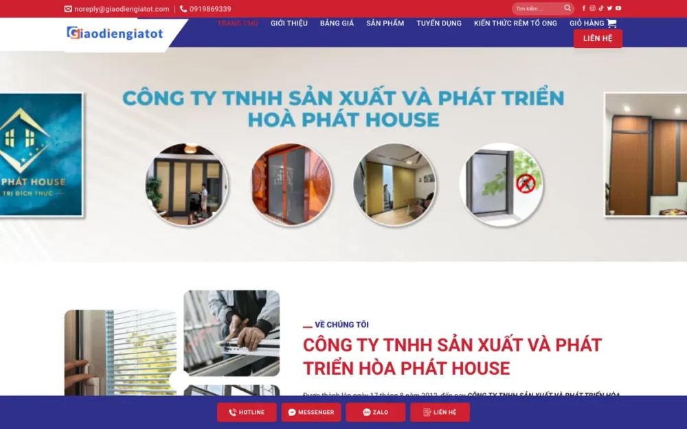 Mẫu Website Thi Công Nhôm Kính, Kính Cường Lực – CUAHOAPHAT