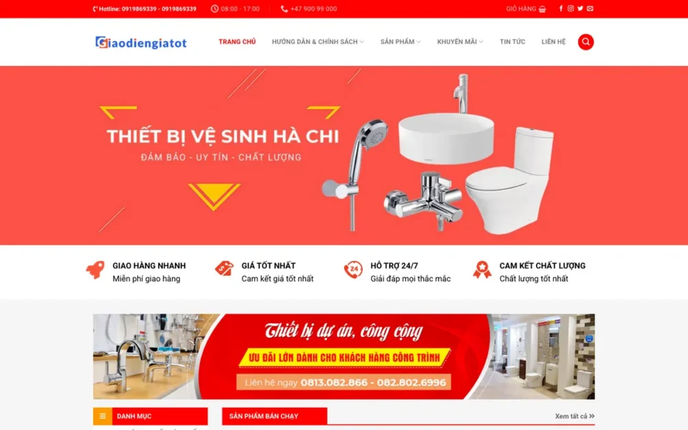 Mẫu Website Thiết Bị Vệ Sinh & Phụ Kiện Bếp – NOITHAT9
