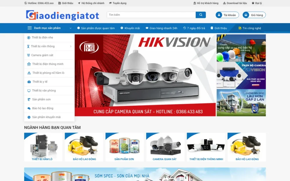 Mẫu Website Siêu Thị Thiết Bị Viễn Thông, Điện Nhẹ – CAMERA4