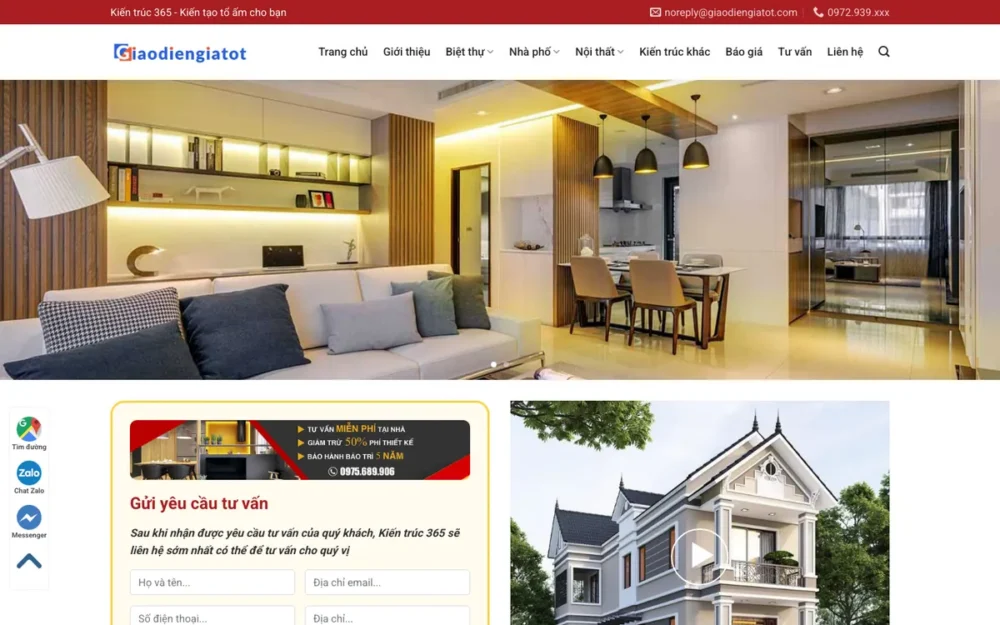 Mẫu Website Thiết Kế Nhà Phố, Biệt Thự Trọn Gói – KIENTRUC3