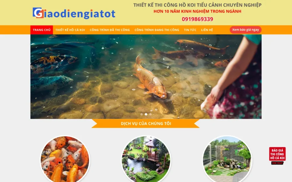 Mẫu Website Thiết Kế Thi Công Hồ Cá Koi – HOCACOI