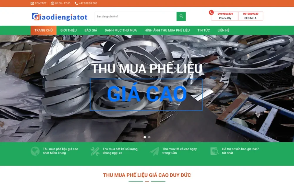 Mẫu Website Thu Mua Phế Liệu Giá Cao – PHELIEU