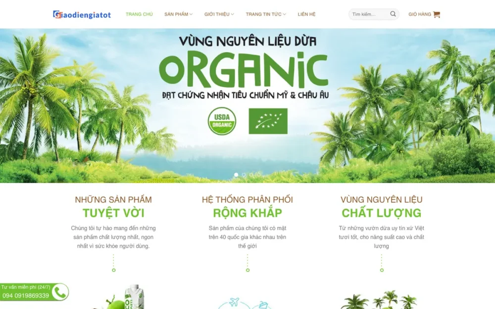 Mẫu Website Thương Hiệu Nước Dừa & Sữa Dừa – NUOCDUA