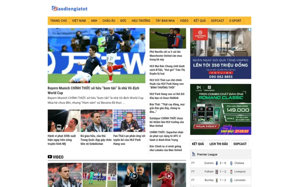 Mẫu Website Tin Tức Bóng Đá Theo Giải Đấu – BONGDA