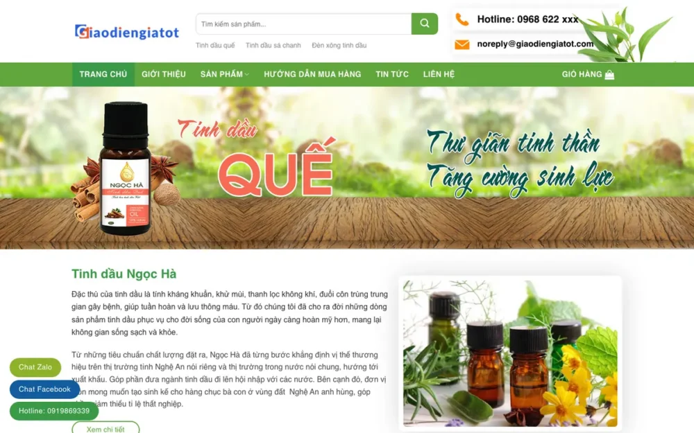 Mẫu Website Tinh Dầu, Đèn Xông & Tinh Dầu Treo Xe – THUCPHAM22