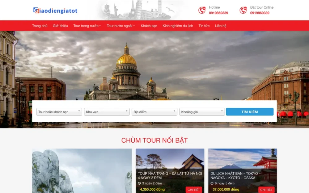 Mẫu Website Tour Du Lịch Tông Đỏ, Bộ Lọc Trên Banner – DULICH8