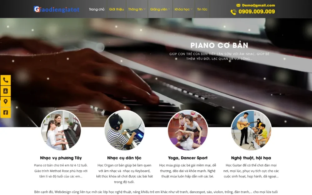 Mẫu Website Trung Tâm Âm Nhạc, Năng Khiếu Trẻ Em – PIANOCENTER