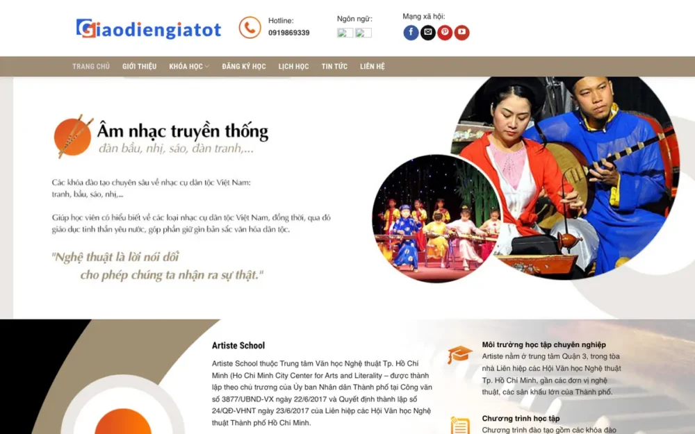 Mẫu Website Trung Tâm Nghệ Thuật, Dạy Nhạc Cụ – ART