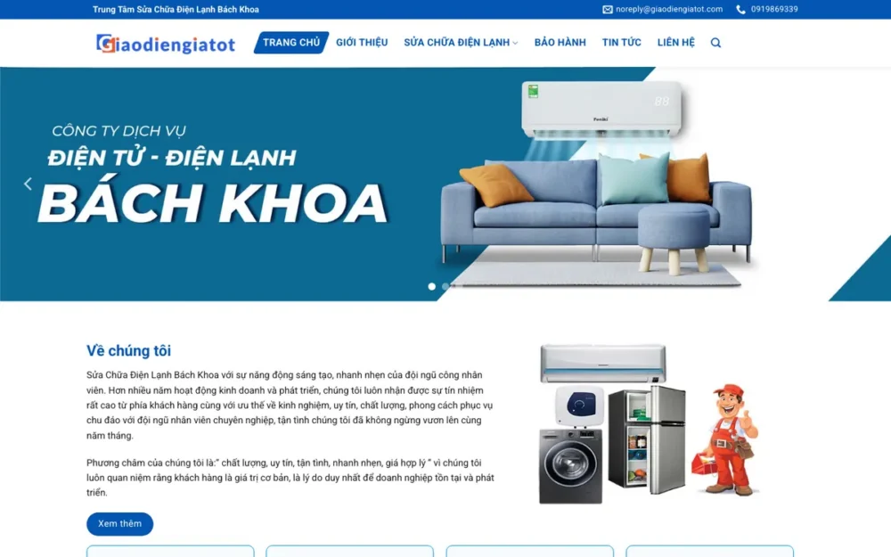 Mẫu Website Trung Tâm Sửa Chữa Điện Lạnh – DIENLANH