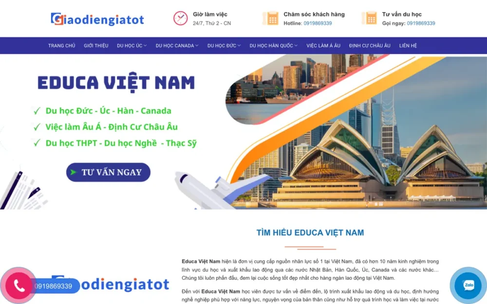Mẫu Website Tư Vấn Du Học & Xuất Khẩu Lao Động – EDU02