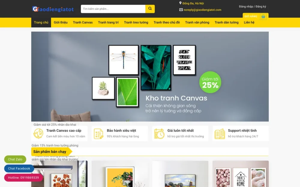 Mẫu Website Xưởng Tranh Canvas Treo Tường – TRANHTUONG
