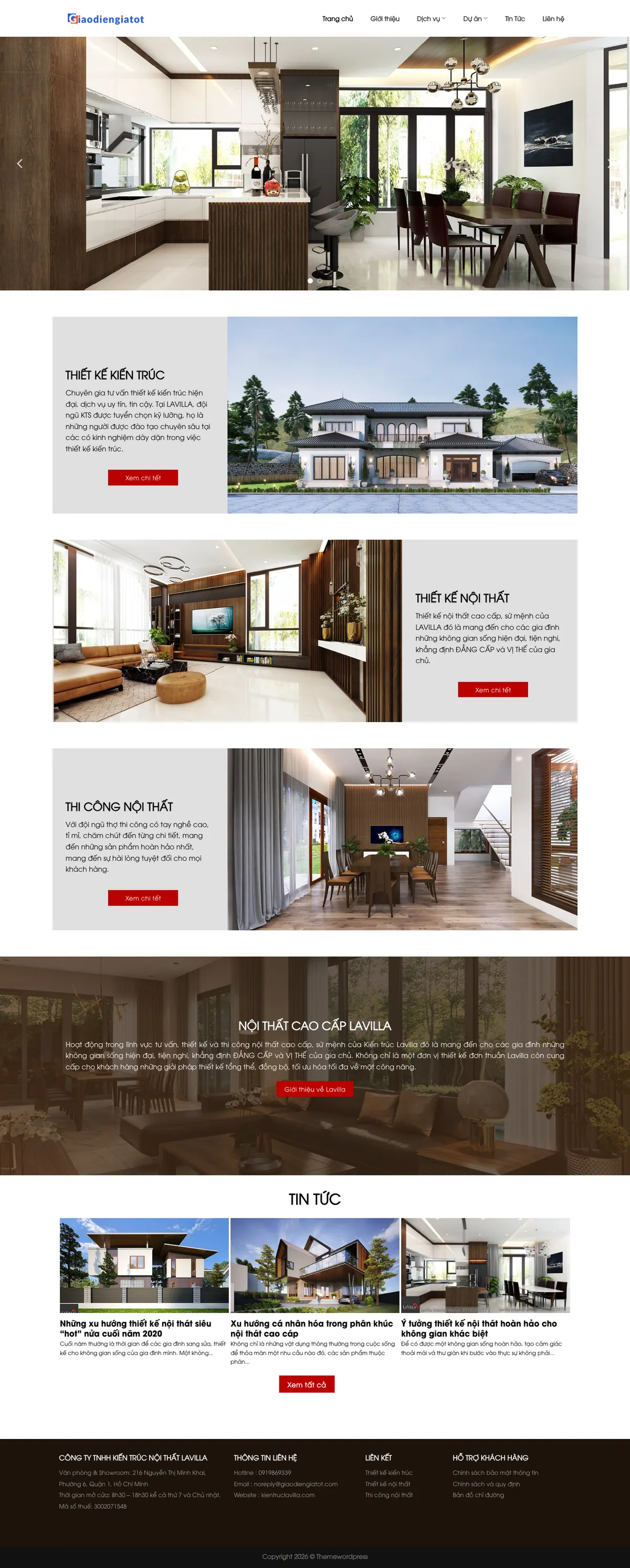 Màn hình đầu mẫu website kiến trúc nội thất cao cấp trên máy tính