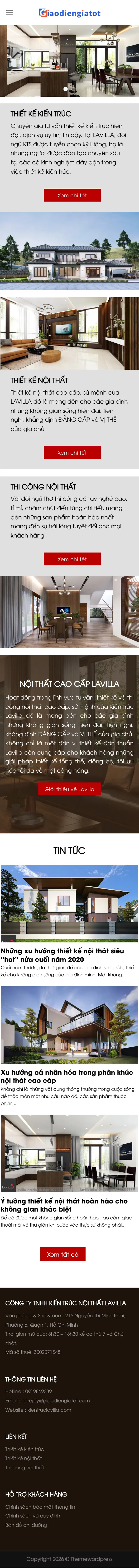 Mẫu Website Kiến Trúc & Thi Công Nội Thất Cao Cấp – AHOME – Trang chủ trên điện thoại