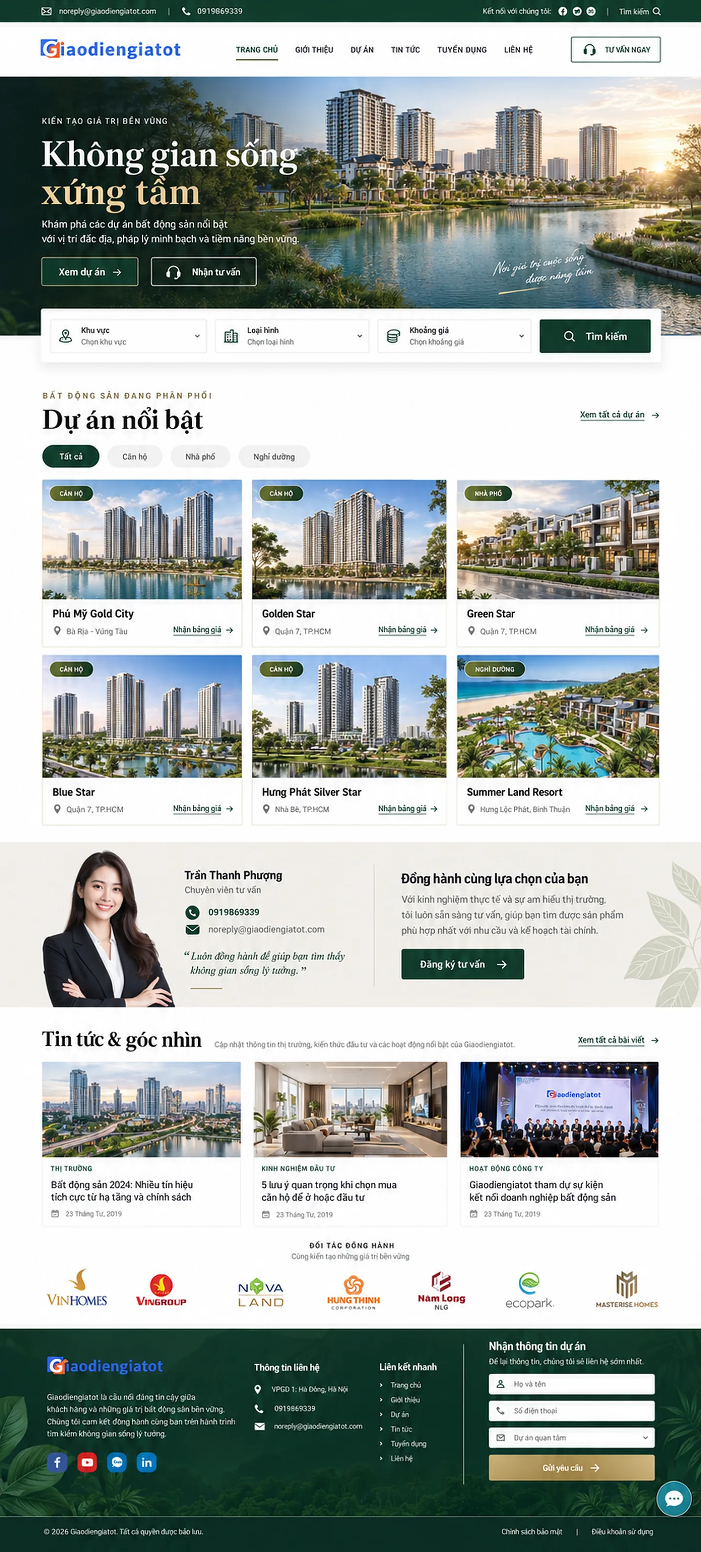 Giao Diện Độc Bản Website Chủ đầu tư và danh mục dự án – AI-BDS03