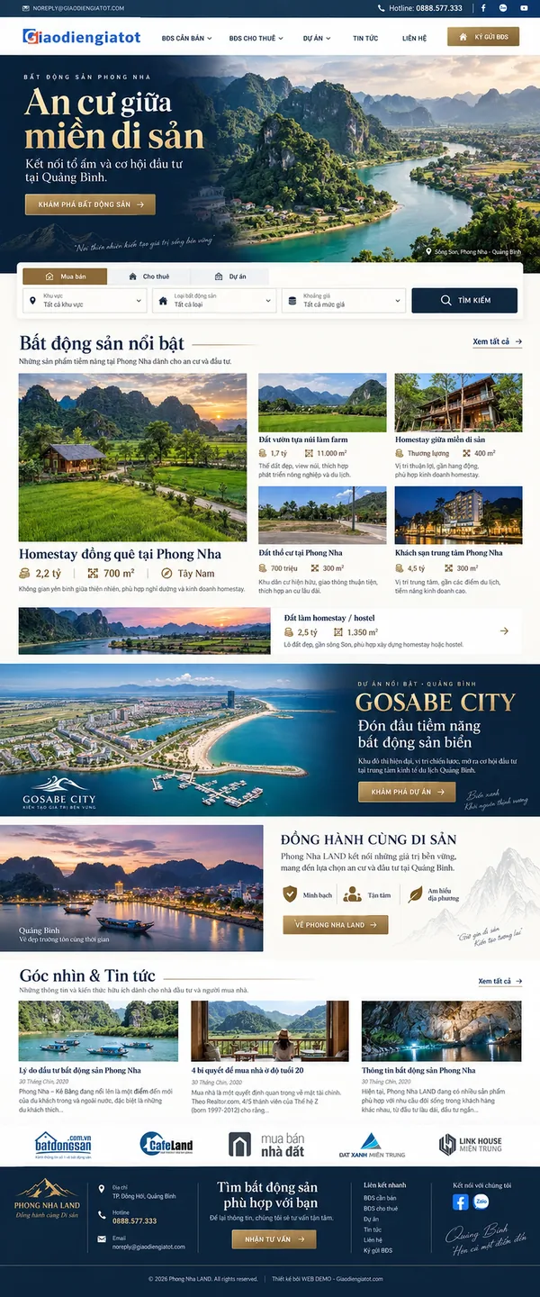 Giao Diện Độc Bản Website Bất động sản du lịch, homestay – AI-BDS04