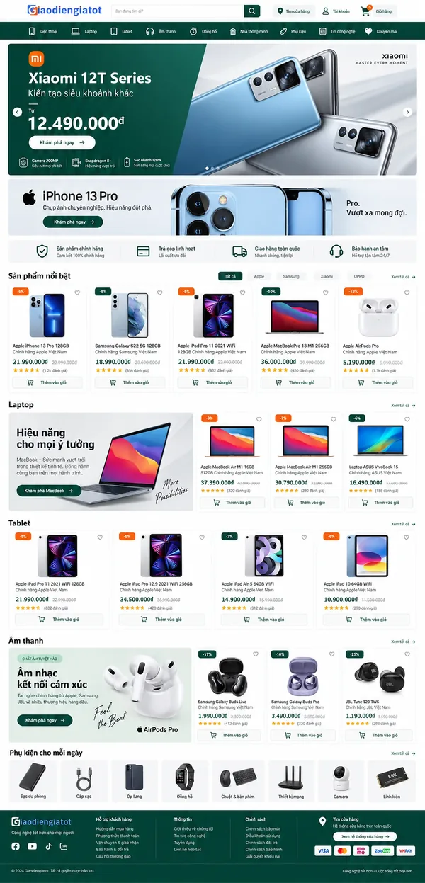 Giao Diện Độc Bản Website Cửa hàng điện thoại, laptop – AI-CN09