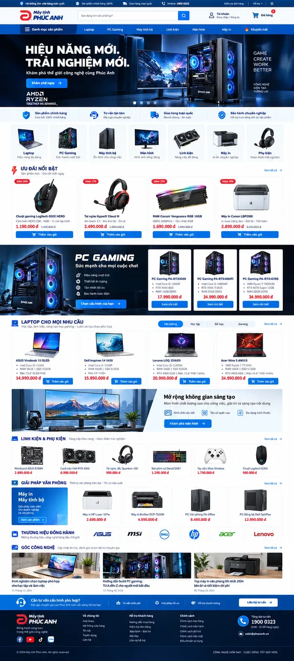 Giao Diện Độc Bản Website Máy tính, PC gaming và linh kiện – AI-CN11