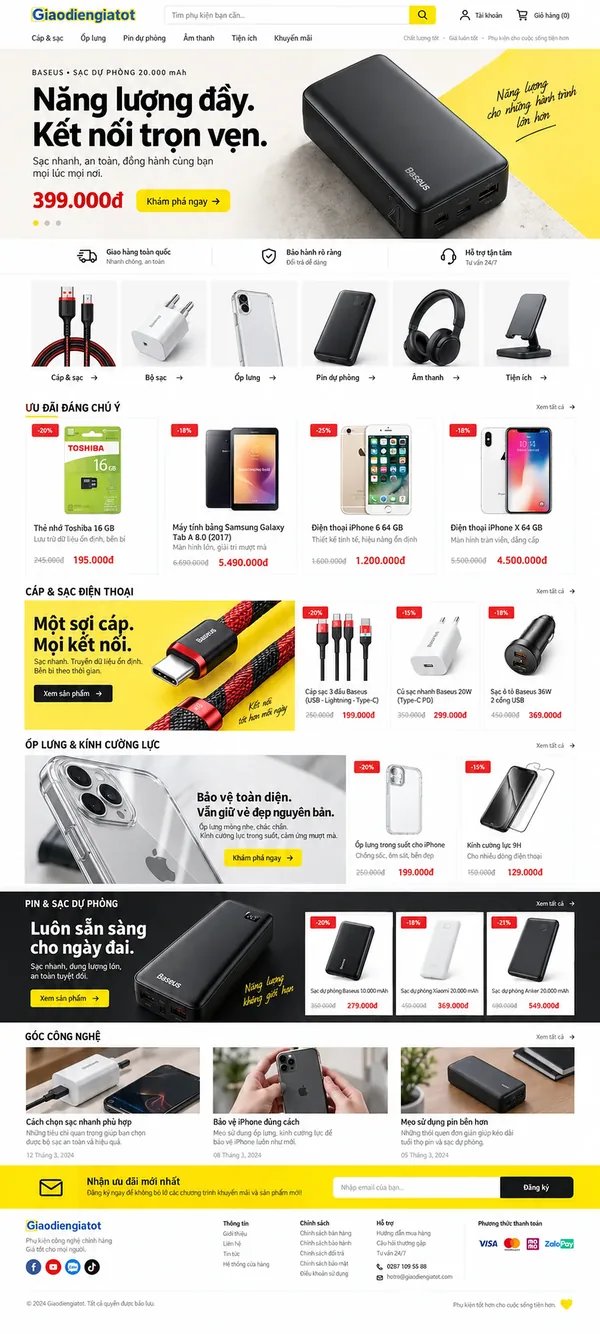 Giao Diện Độc Bản Website Phụ kiện điện thoại, sạc cáp – AI-CN12