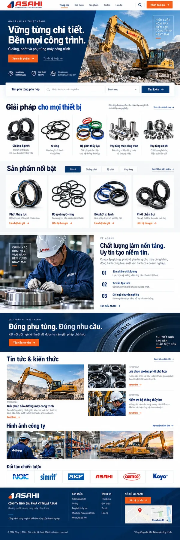 Giao Diện Độc Bản Website Phụ tùng máy công trình, gioăng phớt – AI-CN13