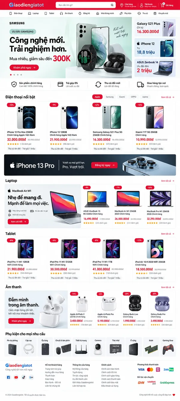 Giao Diện Độc Bản Website Siêu thị công nghệ, điện thoại laptop – AI-CN18