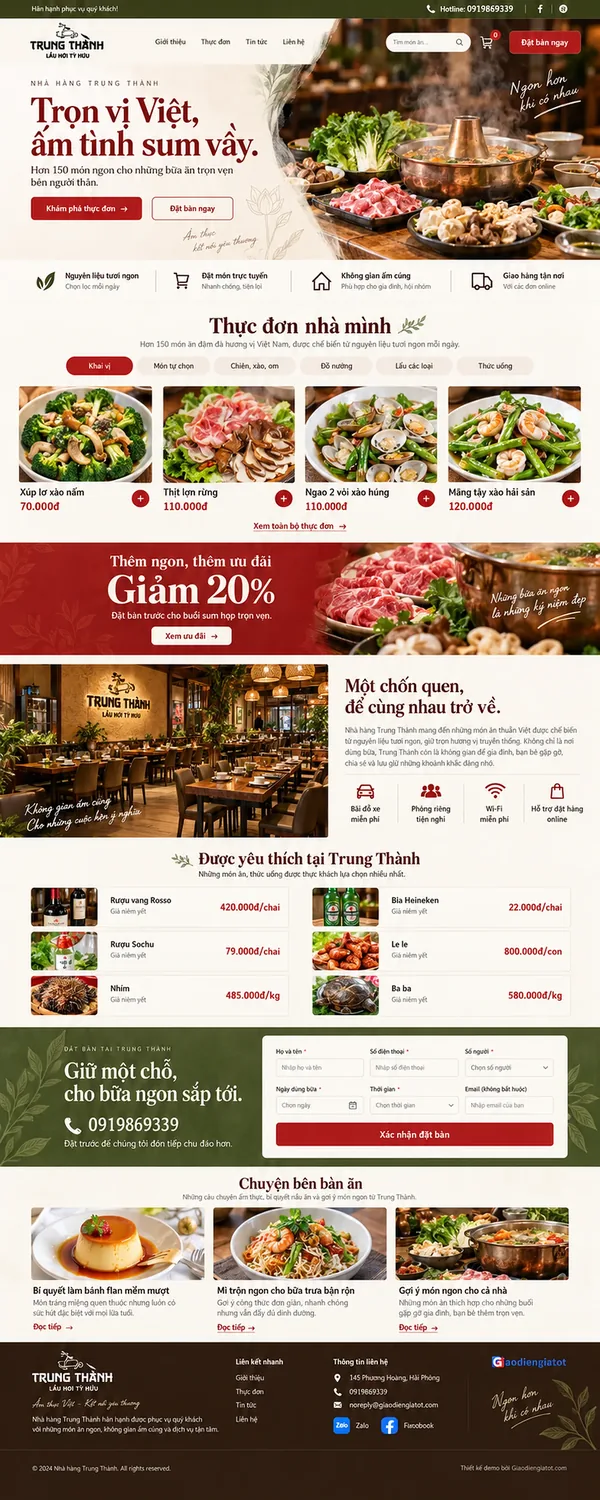 Giao Diện Độc Bản Website Nhà hàng lẩu, đặt bàn trực tuyến – AI-DL03