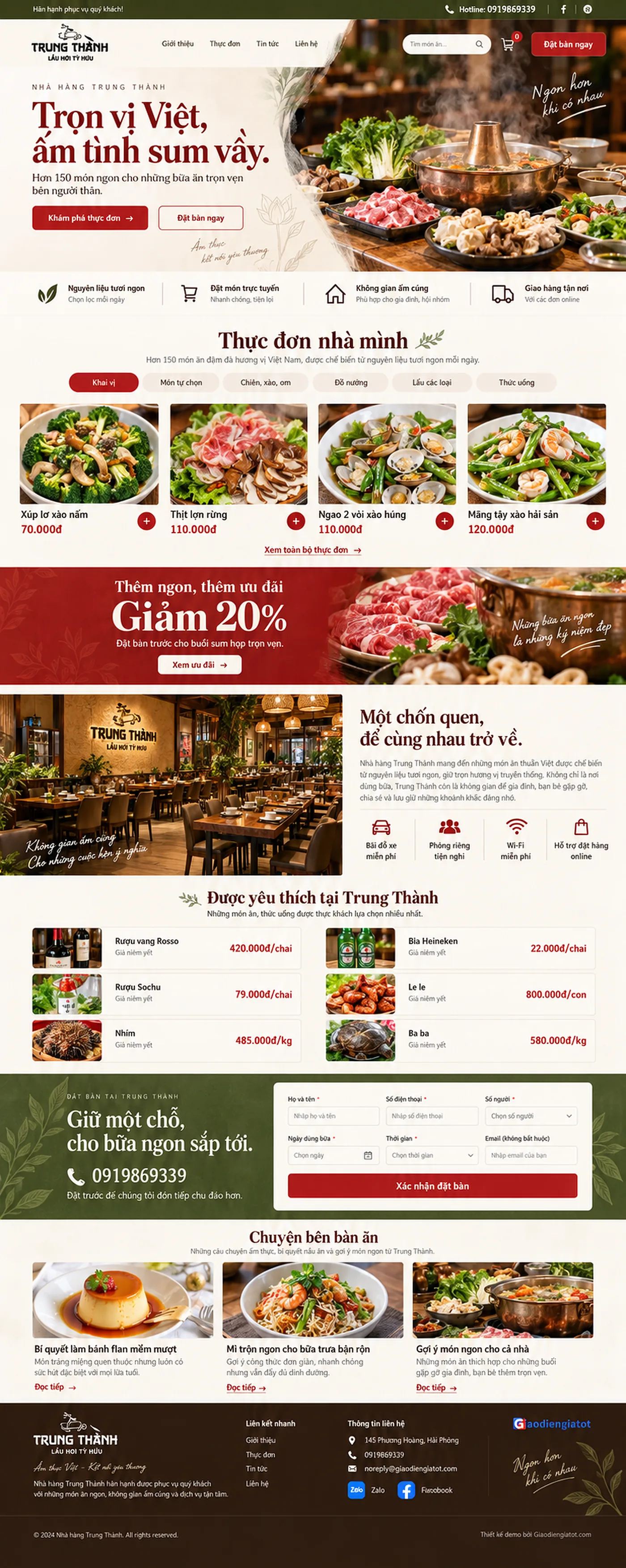 Giao Diện Độc Bản Website Nhà hàng lẩu, đặt bàn trực tuyến – AI-DL03