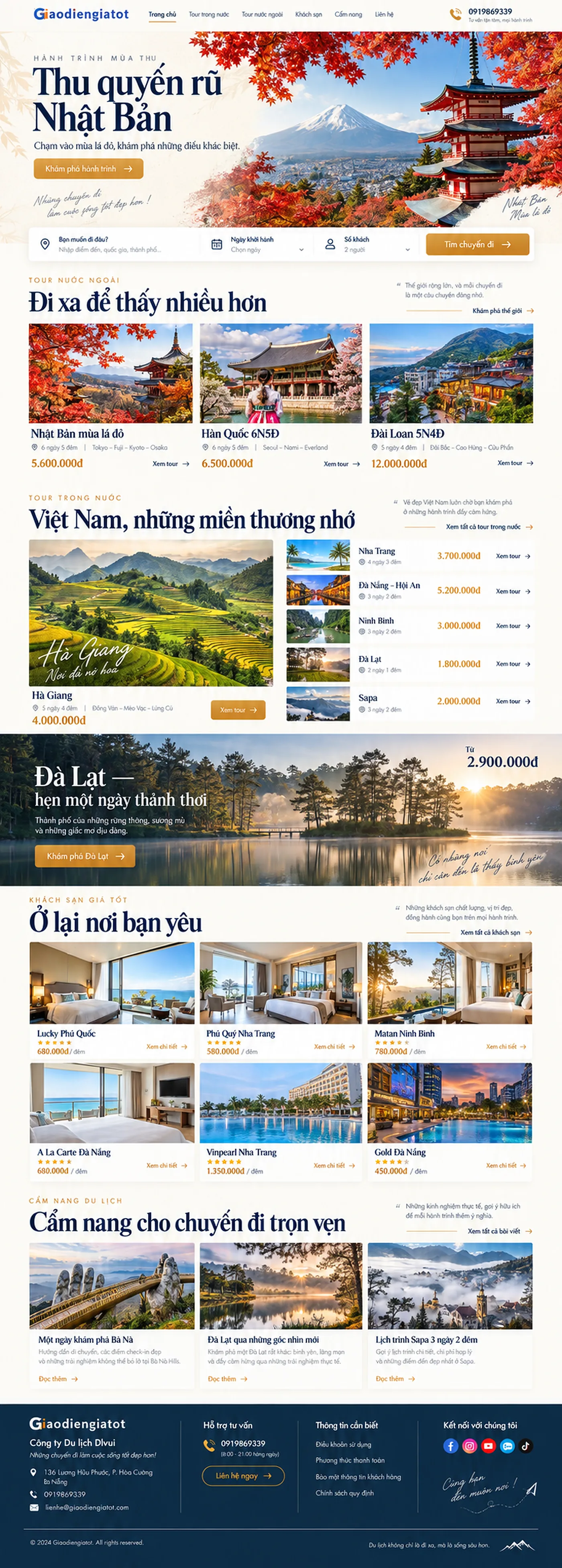 Giao Diện Độc Bản Website Tour nước ngoài theo mùa – AI-DL08