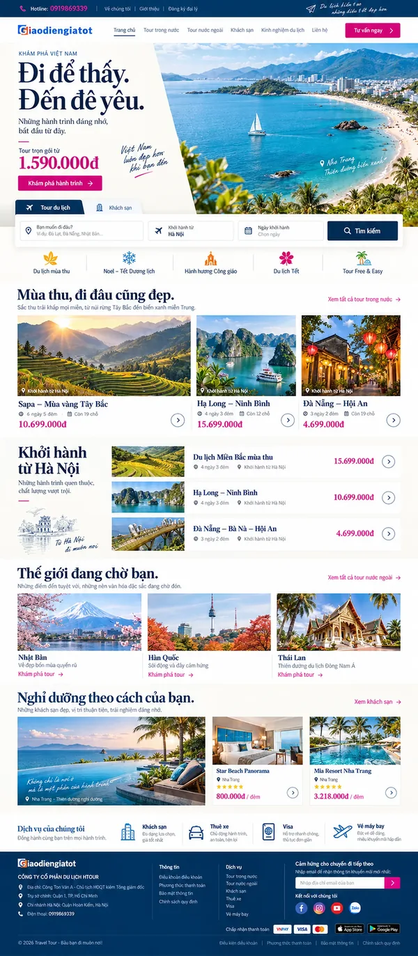 Giao Diện Độc Bản Website Đại lý tour và đặt khách sạn – AI-DL09