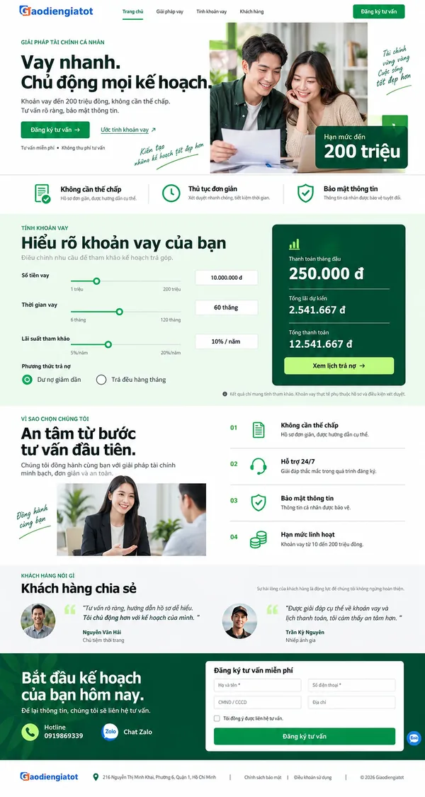 Giao Diện Độc Bản Website Vay vốn, tài chính cá nhân – AI-DN01