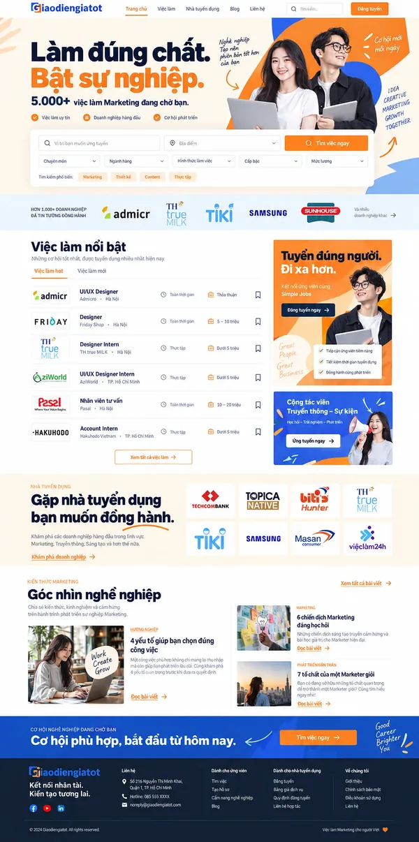 Giao Diện Độc Bản Website Sàn tuyển dụng, tìm việc làm – AI-DN03
