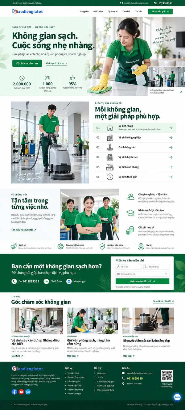 Giao Diện Độc Bản Website Dịch vụ vệ sinh công nghiệp – AI-DN06